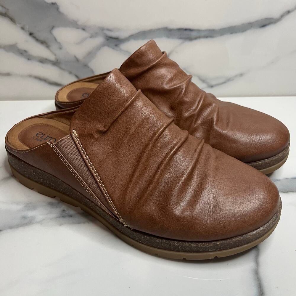 Eurosoft Women's Brown Faux Leather Comfort Slides Mules Sz 9 Outdoor Casual